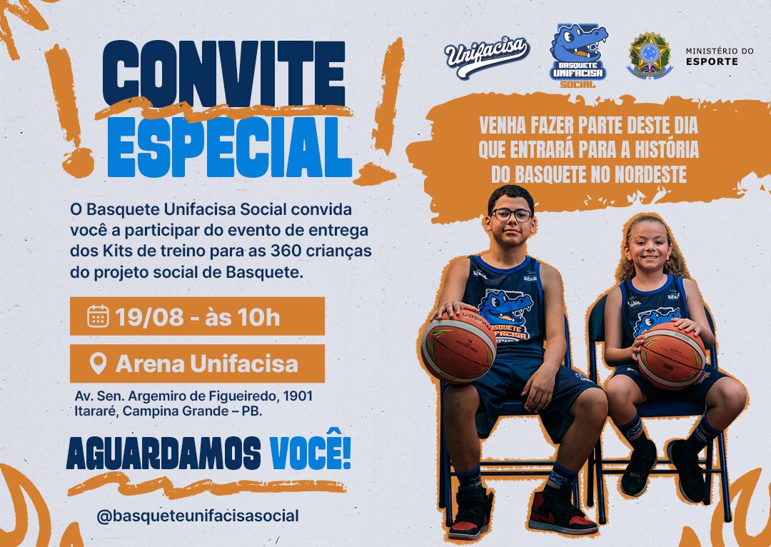 Basquete Unifacisa Social entregará kits de treino para 360 crianças e adolescentes em evento na próxima quarta-feira (19) 